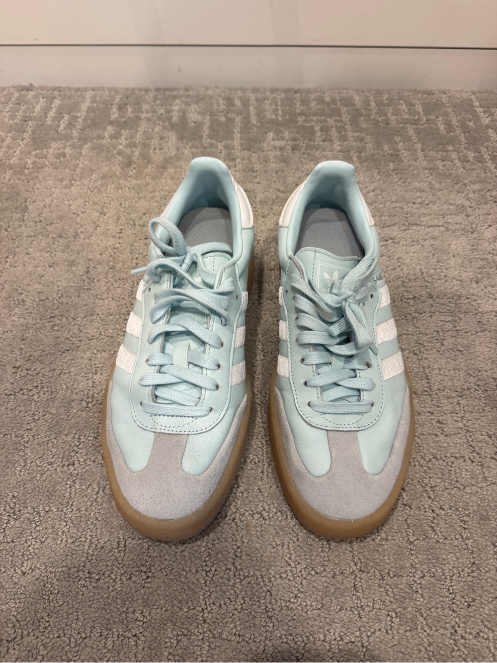 adidas Mint Blue & White Retro Trainer with Gum Sole- Sambae